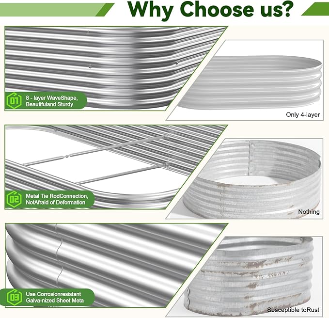 3 Pack Corrugated Galvanized Steel Raised Garden Bed Outdoor, Metal Above Ground Garden Bed for Vegetables and Flowers, Raised Beds for Gardening-3x2FT