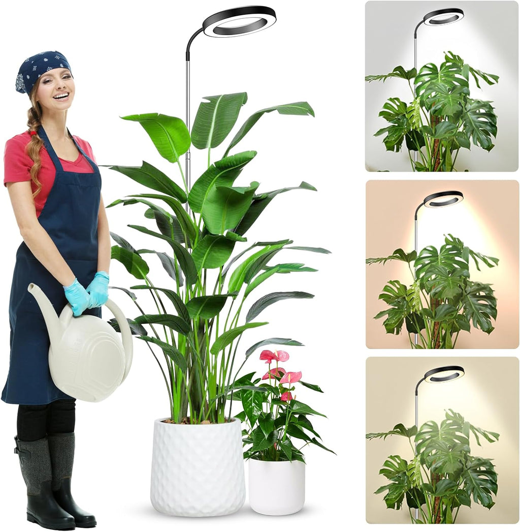Grow Lights for Indoor Plants Full Spectrum, 80 LEDs 3 Colors Grow Light, 65in Large Plant Lights for Indoor Growing with 360°Gooseneck, 6/12/16H Timer, 5 Brightness, Height Adjustable, Black | 65in Plant Lights for Indoor Growing with 360°Gooseneck