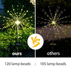 Solar Garden Firework Lights Outdoor Waterproof 2 Pack Solar Powered Art Stake Twinkle Lighting for Outside Decor, 120 LED Sparklers String Lights for Yard Party Decorations (Warm White)