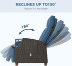 Grand patio Outdoor Recliner Air Pump 150° Lay Flat Reclining Chair with Independent Adjustable Back and Footrest Removable Olefin Cushion Flip-Up Table Wicker Peacock Blue 2PCS