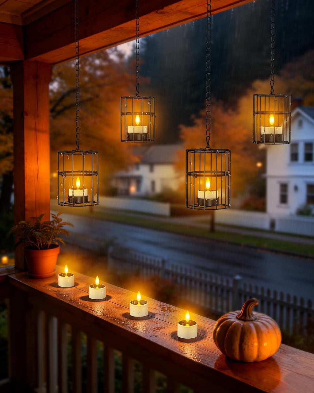 Yme Solar Hanging Lanterns Outdoor Waterproof, Long Lasting Solar Tea Light | 2 Large 2 Small Hanging Candle Holders, Flickering Flameless LED Solar Tealights, Outdoor Decor for Tree Patio Garden Pergola