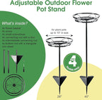 Tellingyou 4 Pack Adjustable Outdoor Flower Pot Stand, Metal Outdoor Plant Stands, Spring Summer Versatile Plant Stand Garden Stake for Display Plants, Elegant Solution for Landscaping Decor (Black)