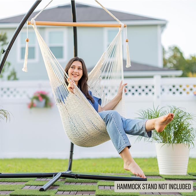 JoyView Hammock Chair with Spreader Bar Caribbean Hammock Swing Chair 300 LBS Weight Capacity XL Rope Hanging Chair for Outdoor Indoor Garden Yard - Purple