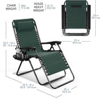 Nestl Zero Gravity Chairs Set of 2, Patio Lounge Chair Outdoor with Pillows & Cup Holder Trays, Adjustable Steel Mesh Reclining Camping Chair, Folding Patio Lawn Chair for Deck, Beach - Forest Green