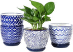 Selamica Ceramic Plant Pots, 5.6 Inch Flower Pots for Indoor Plants with Drainage Hole and Saucer,Home Decor, Set of 4, Vintage Blue