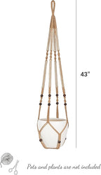 Mkono 43 Inch Macrame Plant Hanger Large for up to 12 Inch Pot Extra Long Hanging Plant Holder No Tassels Hanging Planter Basket with Wood Beads for Indoor Outdoor Home Decor, Brown