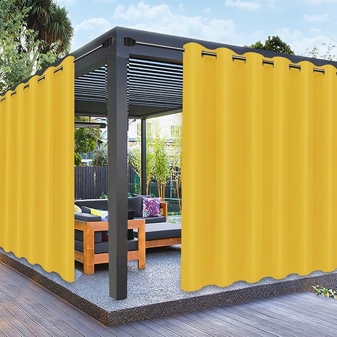 PureFit Outdoor Curtains for Patio Waterproof Weatherproof, UV Resistant Outside Curtains for Gazebo, Front Porch, Pergola, Sun Blocking Privacy Curtain, 100W x 95L inch, 1 Panel, Yellow
