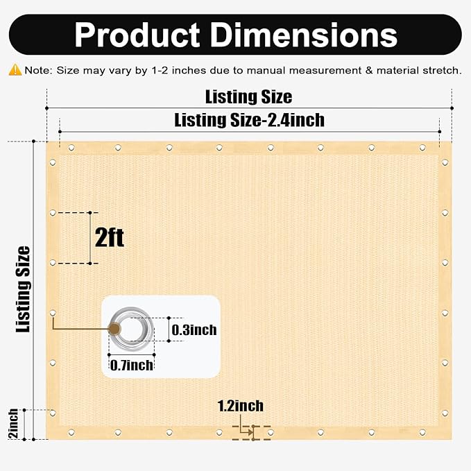 Artpuch 90% Sun Shade Cloth, 8 x 16 FT Pergola Shade Cover Canopy with Grommets, Sun Screen Fabric Tarp for Patio, Outdoor, Garden, Backyard, Wheat
