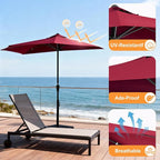 OLIXIS Half 9Ft Umbrella Outdoor Patio, Scalloped Patio Umbrella with Easy Crank, Sun Half Patio Umbrella for Balcony, Market, Garden, Red