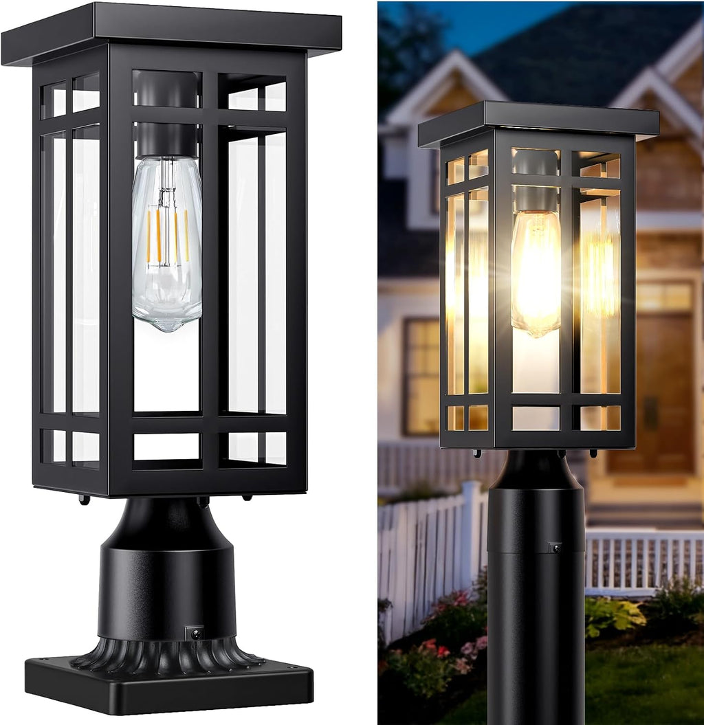 14'' Outdoor Solar Post Light, Dusk to Dawn Solar Lamp Post, Black, 1 Pack | Lamp Posts Light Fixture, Waterproof Outdoor Pole Lights for Yard Garage Porch Patio (Included Mounting Base)