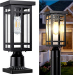 14'' Outdoor Solar Post Light, Dusk to Dawn Solar Lamp Post, Black, 1 Pack | Lamp Posts Light Fixture, Waterproof Outdoor Pole Lights for Yard Garage Porch Patio (Included Mounting Base)