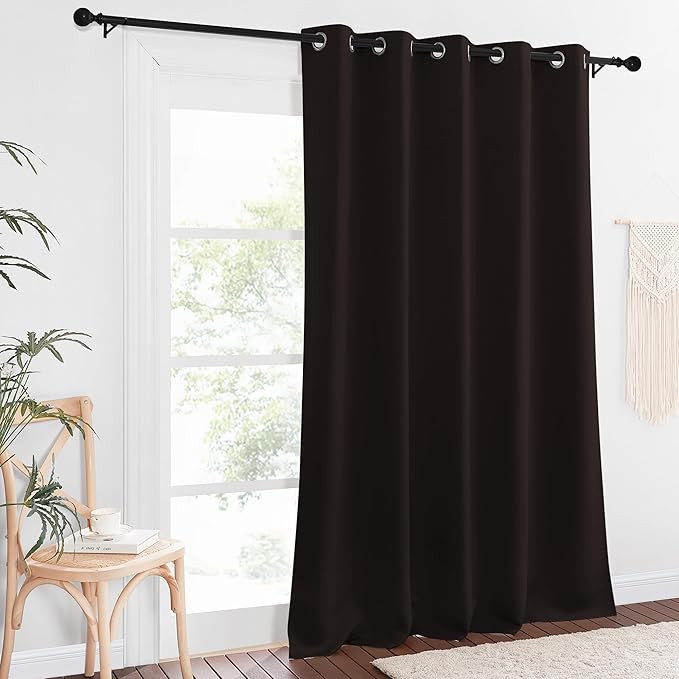 NICETOWN Patio Blackout Curtain Panels - Extra Wide Sliding Door Thermal Insulated Drape, Privacy Room Divider Curtain for Bedroom Office (Toffee Brown, 66 x 118 Inch Long)
