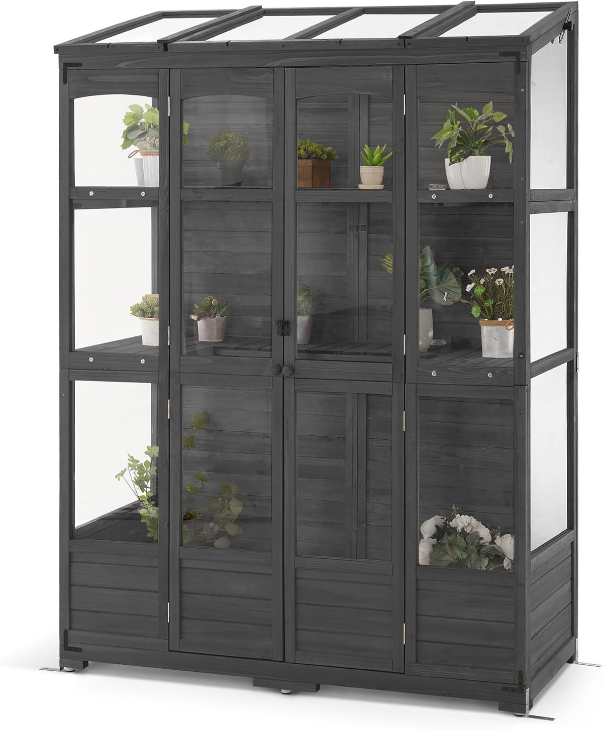 mcombo wooden walk-in greenhouse open roof & lockable, main product view