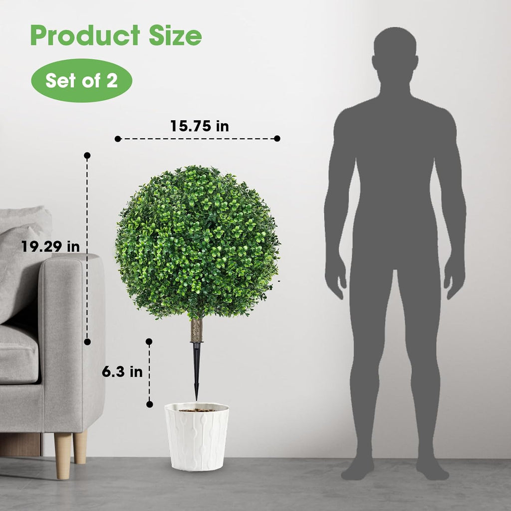 artificial boxwood topiary ball outdoor 25", 2pcs fake, side view