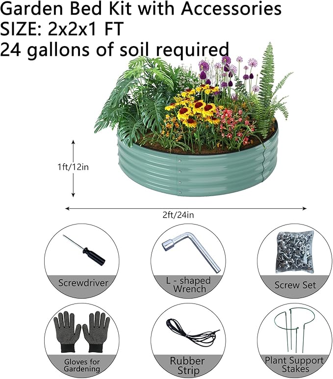 Galvanized Metal Planter Raised Garden Bed Kit for Gardening Outdoor Garden Box Raised Flower Bed 2PC Green 2X2X1FT