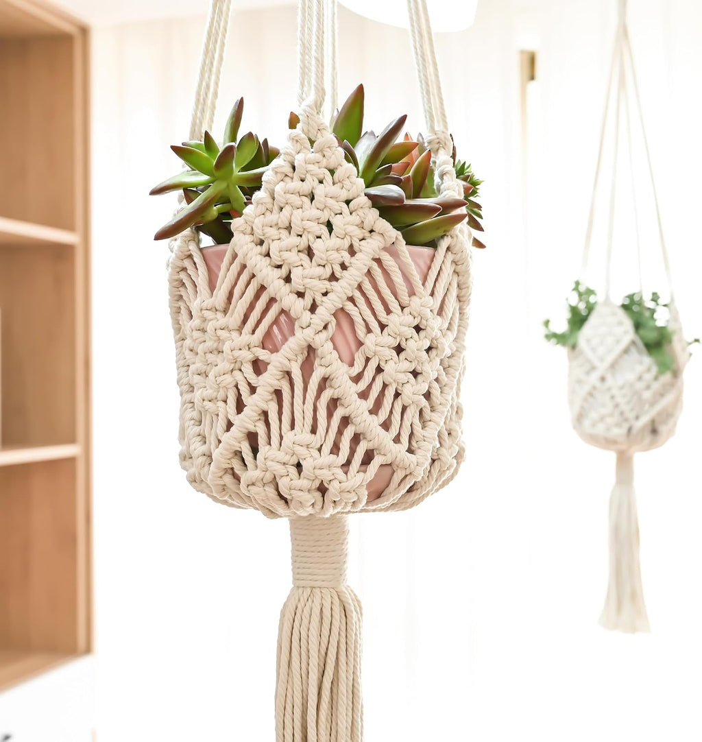 hanging planter with patterns,4packs macrame plant hangers indoor shown in use