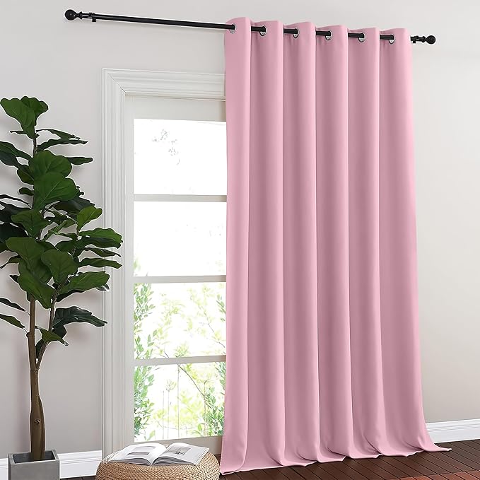 NICETOWN Room Divider Curtain 132 Inches Long, Wide Blackout Sliding Door Curtain for Bedroom, Room Darkening Privacy Window Curtain for Patio Door (1 Panel Set, Rouge Pink, 80 x 132 Inch)