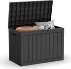 45 Gallon Outdoor Deck Box, Lockable Waterproof Outdoor Storage Boxes For Garden Tools,Indoor Cushions,Accessories Outside Storage Resin Weatherproof Container(Black)