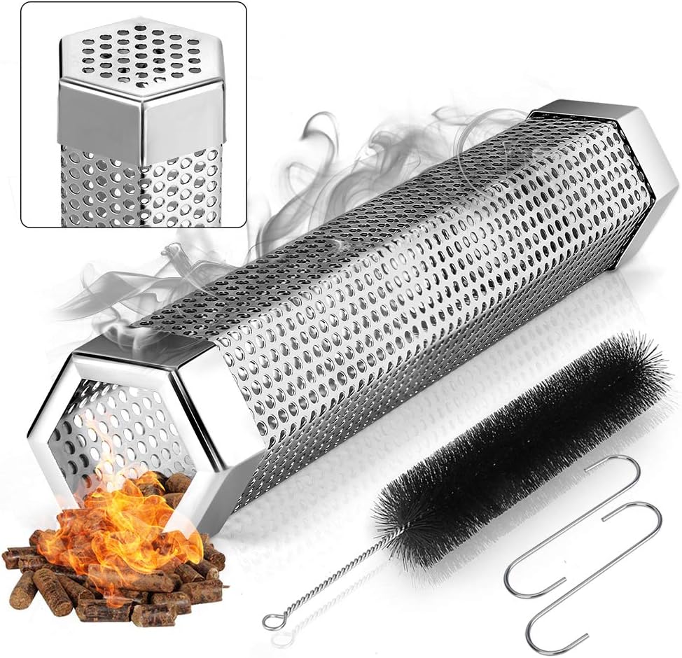 12” Smoke Tube for Pellet Smoker, Hot/Cold Smoking on Grill 5hrs | Stainless Steel 12" Smoker Tube with Wood Pellet or Chips, Hot or Cold Smoking on any Grill or Smoke for 5 Hrs, Easy to Clean