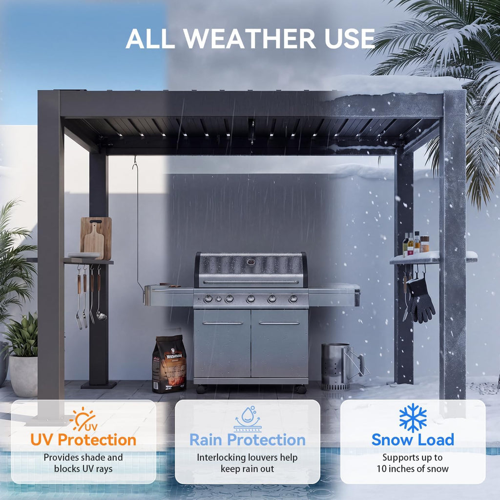 aoxun louvered pergola 8x5, outdoor grill pergola with on a desk or shelf