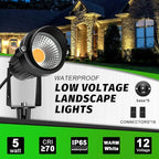 LightingWill 5W Landscape Lighting, Warm White 3000K-3500K, DC 12V LED Low Voltage Landscape Lights, IP65 Waterproof Pathway Lights for Outdoor Garden, Yard, Fence, House, Lawn, Tree, Flags (8 Pack)