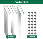 12 Pack Plant Support Stakes with 24 Pcs Plant Clips, Garden Single Stem Support Stake, Plant Cage Support Ring for Indoor Outdoor Flowers Rose Amaryllis Tomatoes Peony Lily Orchid (16 Inch)