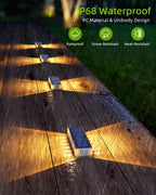 DetarZinLED Solar Step Lights, 12 LEDs 2-Sided Glow, IP68 4 Pack Warm White | IP68 Waterproof, Solar Powered, Auto ON/OFF, Stick on, Sturdy Polycarbonate Shell, for Outdoor Dock, Deck, Flat, Stair, Porch