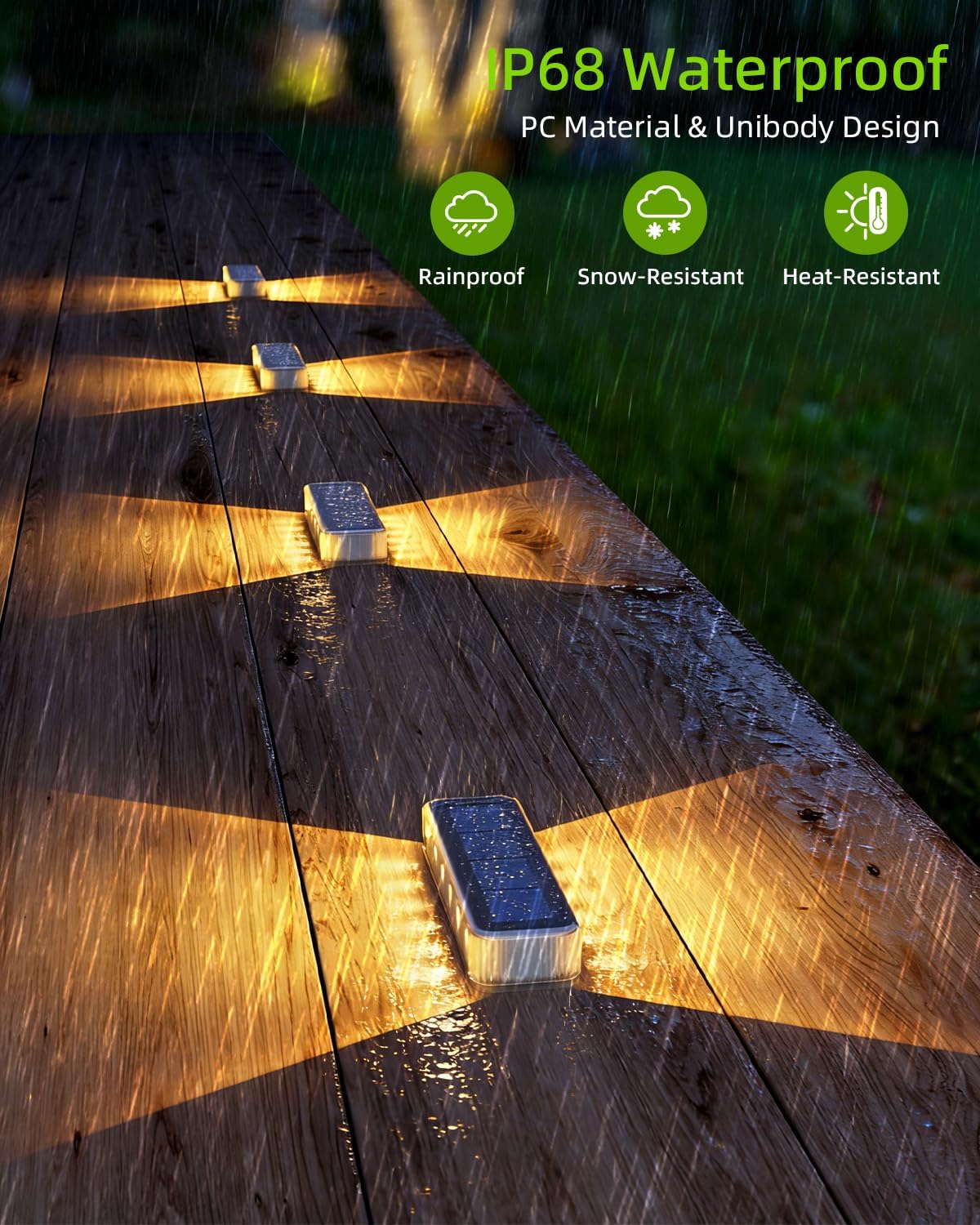 DetarZinLED Solar Step Lights, 12 LEDs 2-Sided Glow, IP68 4 Pack Warm White | IP68 Waterproof, Solar Powered, Auto ON/OFF, Stick on, Sturdy Polycarbonate Shell, for Outdoor Dock, Deck, Flat, Stair, Porch