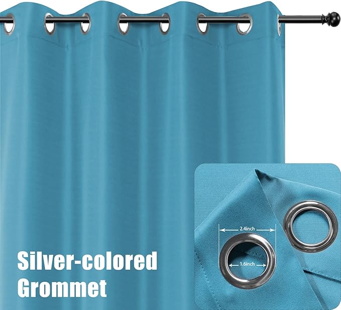 BONZER Waterproof Outdoor Curtains for Patio Porch Pergola Cabana Thick Privacy Wide Grommet Indoor Curtains for Bedroom Living Room, 1 Panel, 110W x 84L inch, Teal