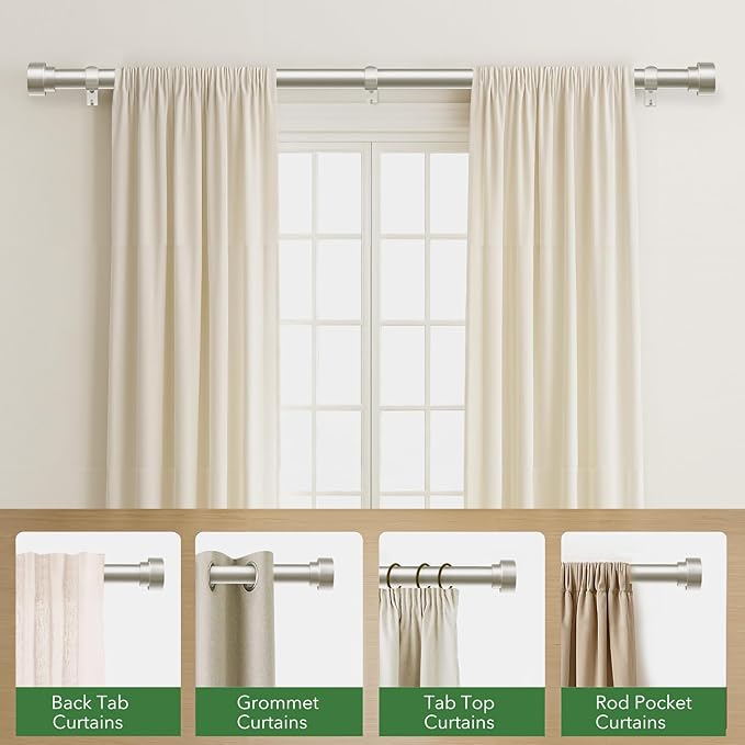 Time Forest Curtain Rods for Windows 66 to 120, 1 Inch Adjustable Heavy Duty Long Window Outdoor Curtain Rod for Patio, Drapery Rods with Simple End Caps, Size 32"-120", Brushed Nickel