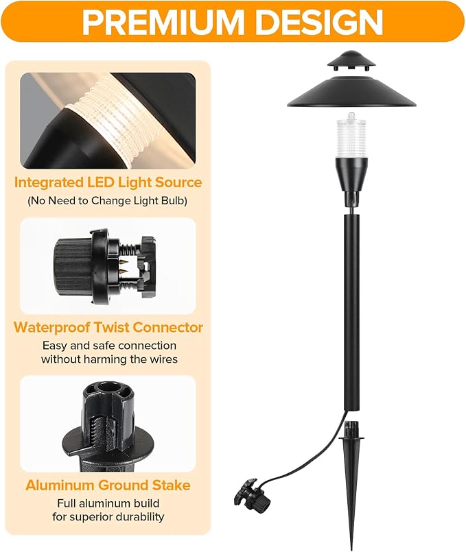 LUTEC 12V Low Voltage Landscape Lighting, Die-cast Aluminum Spot Lights with Connectors, Low Voltage Pathway Lights with Spotlights Waterproof for Tree Garden Yard Pathway, 12 Pack