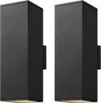 mirrea 18" Modern Outdoor Porch Light in 2 Lights, Matte Black, 2 Pack | Patio wall sconce, aluminum rectangular tube, tempered glass, waterproof. Up & down lighting for outdoor wall mount fixture.