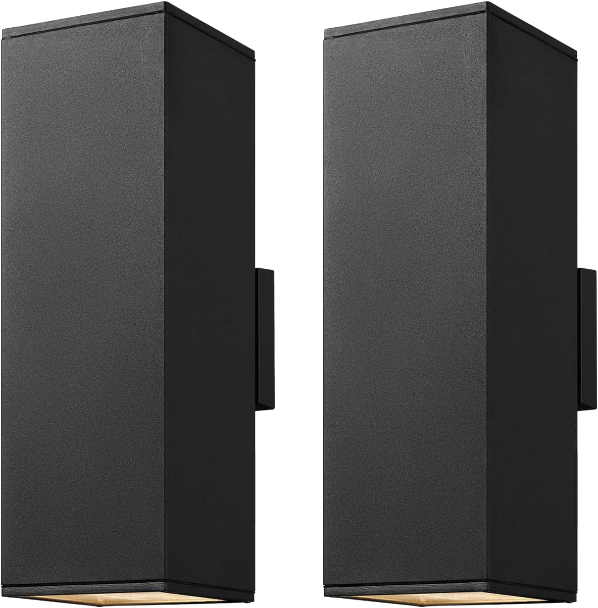 mirrea 18" Modern Outdoor Porch Light in 2 Lights, Matte Black, 2 Pack | Patio wall sconce, aluminum rectangular tube, tempered glass, waterproof. Up & down lighting for outdoor wall mount fixture.