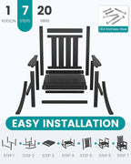 SERWALL Oversized Outdoor Rocking Chair Set of 4, HDPE Rocker for Adults, Patio Rocking Chairs for Porch, Black