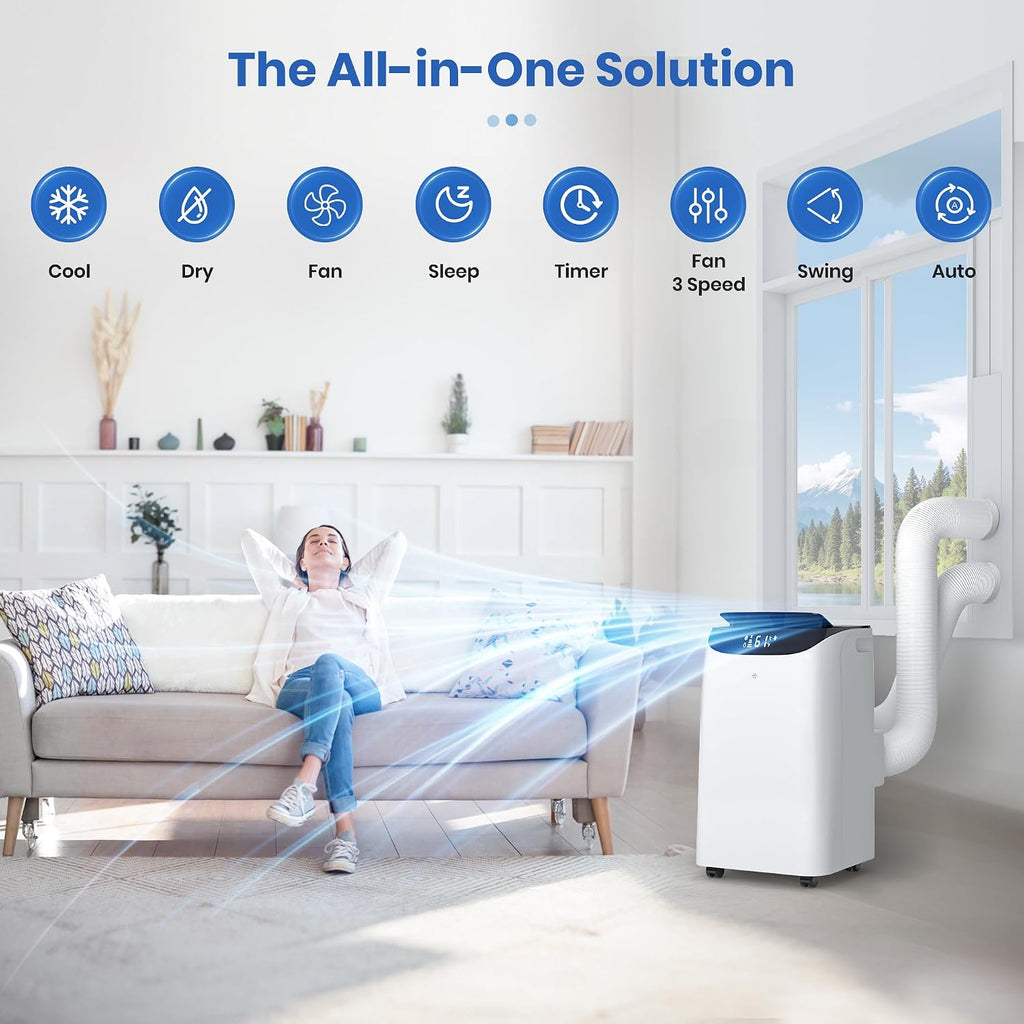 inverter 16000 btu portable air conditioner, 3 in showing dimensions