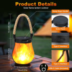 Solar Lanterns Outdoor 2-Pack with Ultra-Real Flame Lights, Dual Charging (USB/Solar), 2 Modes & Outdoor Waterproof Design — Decorative Hanging/Table Lights for Yard, Patio, Garden