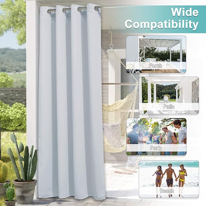 NICETOWN White Outdoor Curtain for Patio, Waterproof Fabric for Bathroom, Room Darkning Drape and Sun Blocking UV Protection Thermal Insulated Vertical Curtain for Porch, 1 PC, W52 x L84