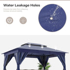LAUSAINT HOME Semi-Permanent Outdoor Patio Gazebo 12'x12', Heavy Duty Party Tent Shelter with Double Roofs, Mosquito Nettings and Privacy Screens for Backyard, Garden, Lawn, Navy Blue