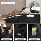 HANXIN 62" Chaise Lounge Chair Indoor, Oversized Corduroy Boneless Convertible Chaise Lounge Couch Sleeper Chair with Ottoman, Deep Seat Reading Chair, No Assembly Required (Black)