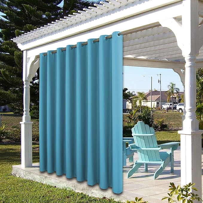 BONZER Extra Wide Waterproof Outdoor Curtains for Patio Heavy Privacy Light Filtering Grommet Outside Curtains for Porch, Pergola, Gazebo, 1 Panel, 150W x 108L inch, Teal