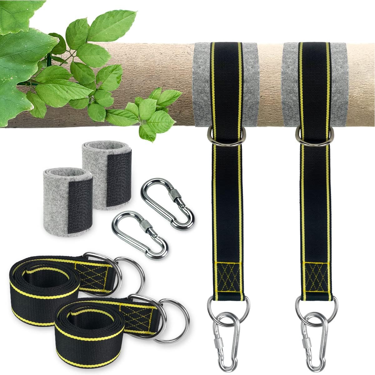 5FT Tree Swing Hanging Straps Kit with Tree Protector,2 Pack | Heavy Duty Carabiners Included. 5FT Hanging Straps Hold 1800 Lbs. Perfect For Tree Swings and Hammock