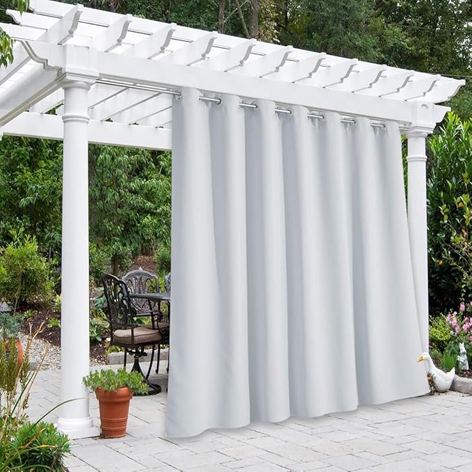 NICETOWN Outdoor Divider Patio Curtain Waterproof for Public Space, Thermal Insulated Rustproof Grommet Room Darkening Panel Safe for Yard/Arbor, Greyish White, 1 Panel, W100 x L84