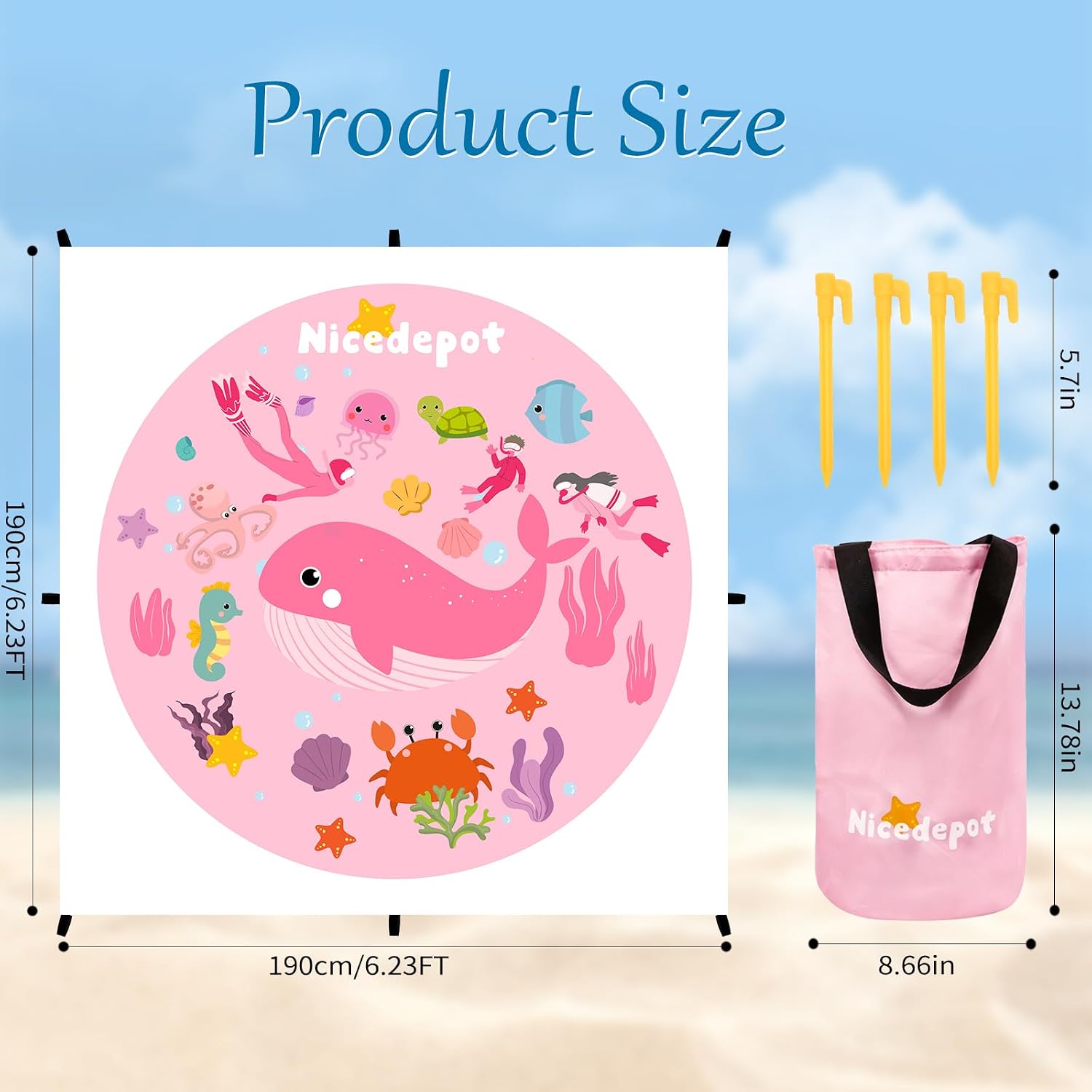 Pink Waterproof Beach Baby Pool Kiddie Pool for Toddlers Beach Blanket Paddling Pool-Beach Toys for Infant Kids Boys and Girls
