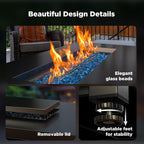 ciays 43″ fire pit table with glass beads showing dimensions