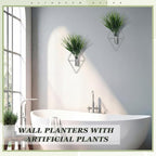 4 Pieces Silver Wall Decor Hanging Planters with Artificial Plants Metal Vase Indoor Aquatic Plant Holder Modern Geometric Wall Art for Home Bathroom Bedroom Living Room Office