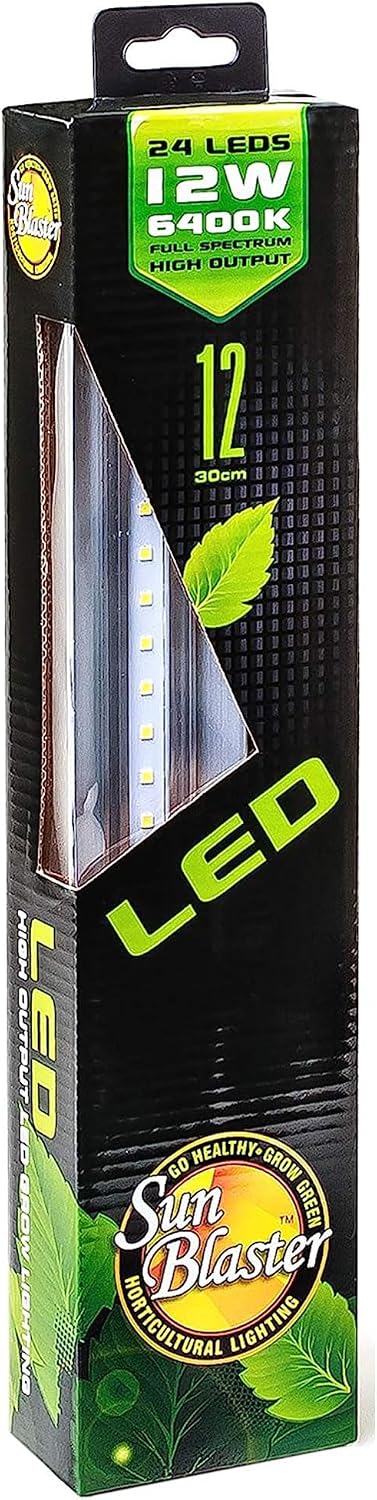 SunBlaster 12'' 6400K Full Spectrum 12W Self Cooling High Output 24 HPF LED Strip Light Indoor Horticulture Greenhouse Plant Grow Lamp