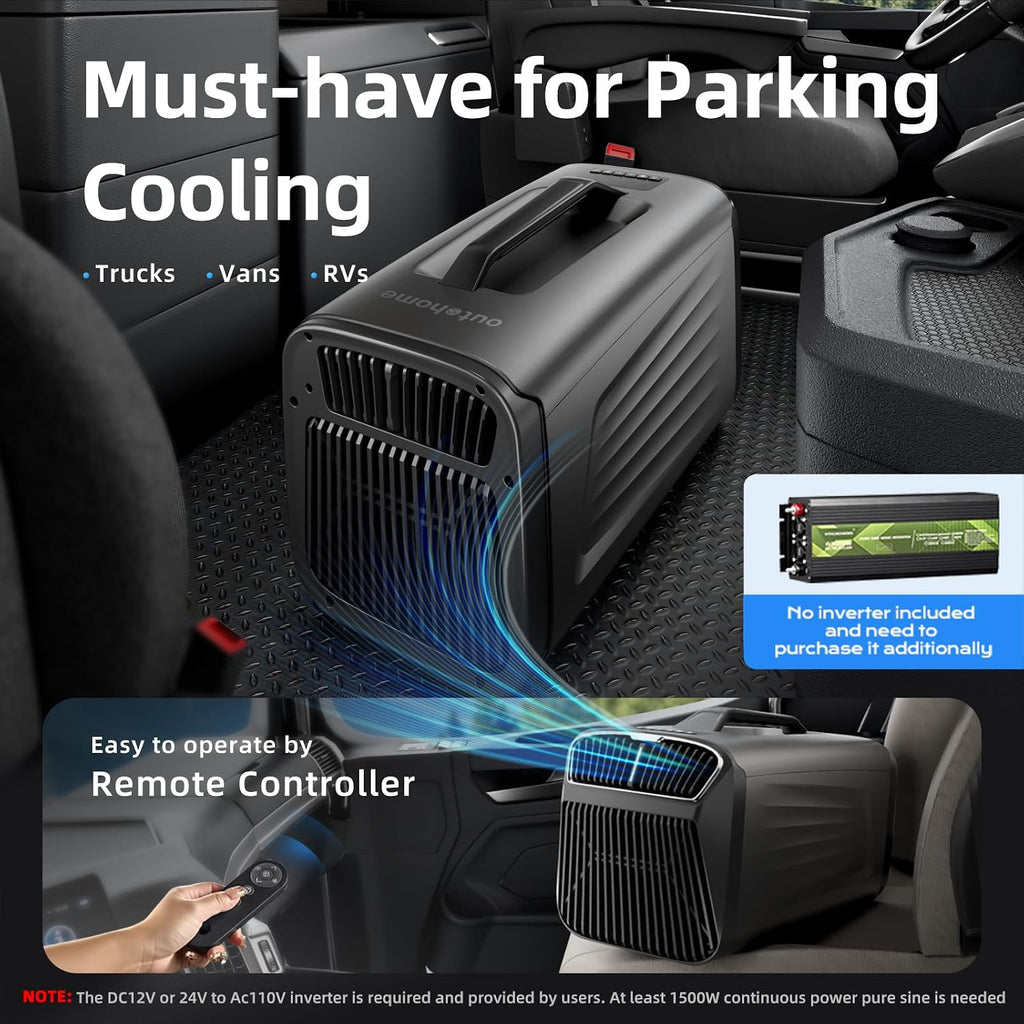 outohome portable camping air conditioner, 5200 btu tent, front angle view