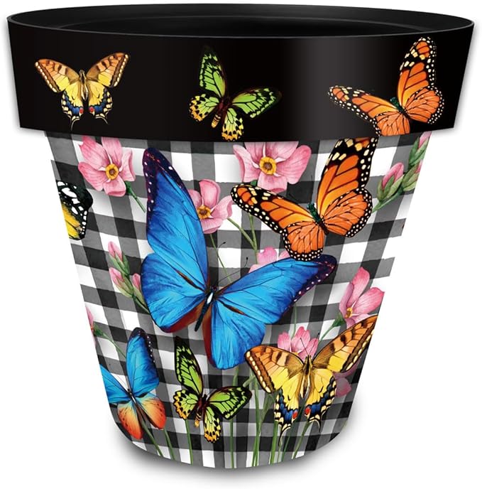 Briarwood Lane Checkered Butterflies Medium Planter