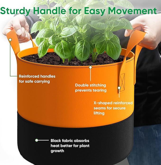 5-Gallon Grow Bags: 6 Pack Heavy Duty 350G Thickened Fabric Pots Nonwoven Felt Garden Bags for Growing Vegetable Fruit Flower with Plant Labels