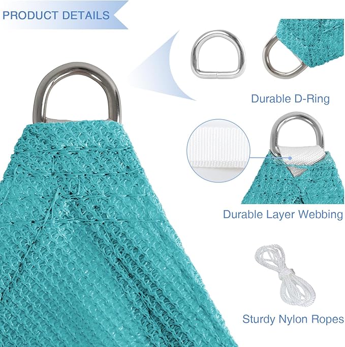 E&K Sunrise 19' x 19' x 19' Sun Shade Sail Triangle Canopy Shade Cover UV Block for Patio Backyard Garden Outdoor (Turquoise)